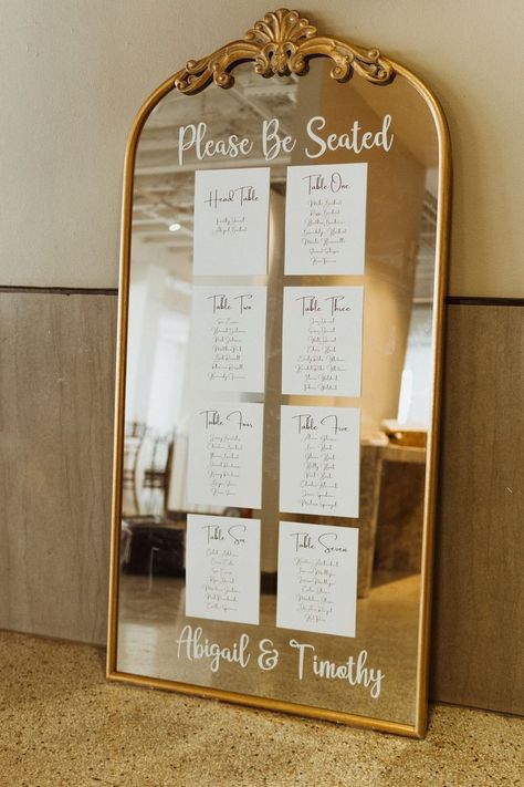 Table Numbers Wedding Mirror, Find Your Seat Wedding Sign Mirror, Take A Seat Wedding Sign Mirror, Big Mirror Seating Chart, Seating Chart Gold Mirror, Full Length Mirror Seating Chart, Mirror Wedding Signs For Reception, Mirror Table Numbers Wedding, Wedding Seating Chart Ideas Mirror