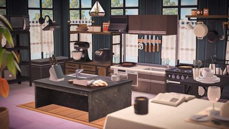 Animal Crossing Kitchen, Acnh Kitchen, Black Furniture, Black Animals, Kitchen Designs, Modern Kitchen Design, Animal Crossing, Modern Kitchen, Kitchen Design