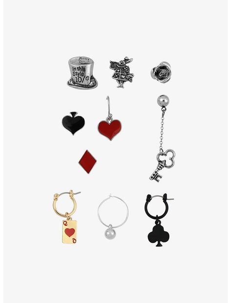 Alice In Wonderland Earrings, Alice In Wonderland Accessories, Mismatched Jewelry, Alice In Wonderland Jewelry, Queen Of Hearts Halloween Costume, Wonderland Crafts, Alice In Wonderland Crafts, Queen Of Hearts Card, Lizzie Hearts