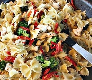 Bow-Tie Pasta With Chicken, Broccoli and Sun-dried Tomatoes - The Red Painted Cottage Regis Philbin Pasta, Pasta With Chicken And Broccoli, Creamy Bow Tie Pasta, Chicken Bowtie Pasta, Regis Philbin, Bow Tie Pasta Recipe, Bowtie Pasta Salad, Sundried Tomato Chicken, Sundried Tomato Pasta