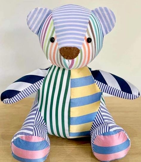 Quilted Teddy Bear Pattern, Keepsake Sewing Projects, Sewing Toys Patterns Free, Necktie Projects, Memory Animals, Memory Bears Pattern Free, Memory Diy, Memory Items, Memorial Items