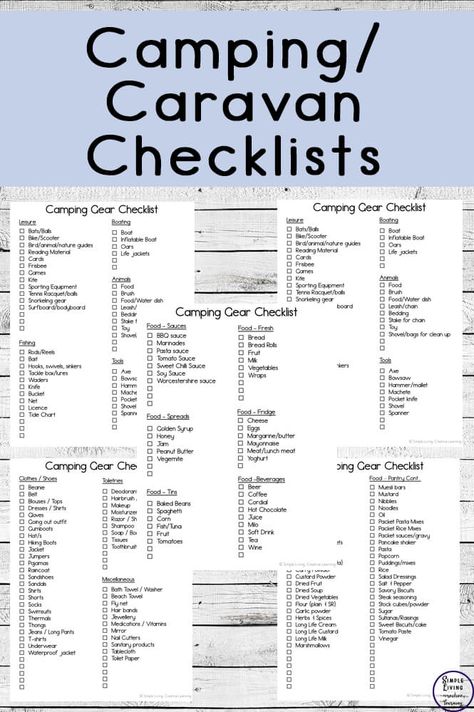 Caravan Checklist, Caravan Checklist Packing Lists, Rv Camping Checklist Free Printable, Caravan Packing List Australia, Camper Checklist Travel Trailers, Basic Camping Checklist, Camping Supply List, Camping Gear Checklist, Camping Store