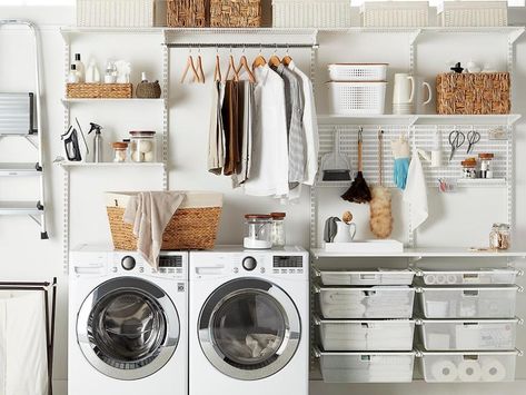 Apartment Storage Solutions, Garage Laundry Rooms, Wall Storage Systems, Small Laundry Room Organization, Room Storage Diy, Garage Laundry, No Closet Solutions, Modern Laundry Rooms, Laundry Room Cabinets