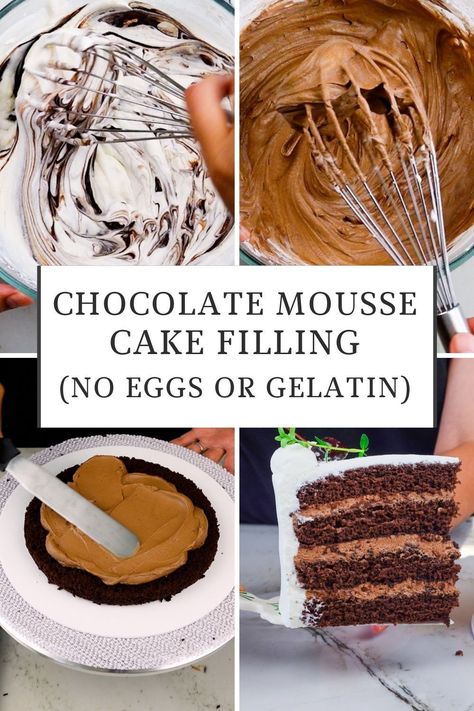 Whipped Chocolate Cake Filling, Costco Chocolate Mousse Cake Filling, Thick Chocolate Mousse Recipe, Chocolate Mousse Cupcake Filling, Caramel Mousse Cake Filling, Mouse Filling For Cakes, Mousse Cake Filling Recipes, Chocolate Mousse Cake Filling Recipe, Chocolate Moose Filling For Cakes