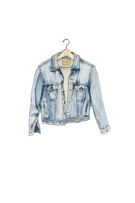 Jean Jacket. Jacket Sketch, Jacket Drawing, Clothes Illustration, Trends Magazine, Watercolor Fashion, Illustration Sketches, Instagram Highlight Icons, Denim Jackets, A Drawing