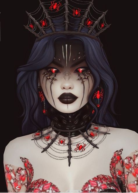 Spider queen sim overview + CC list /folder | Patreon Best Sims 4 Cc Patreon Creators, Trad Goth Makeup, Beetlejuice Costume, Vampire Fashion, Spider Queen, Vampire Clothes, Sims 4 Challenges, Cc Folder, Sims 4 Mm Cc