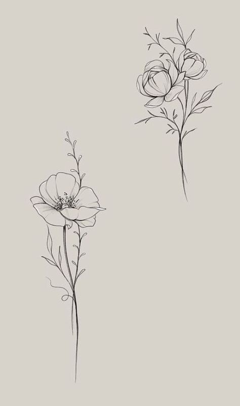 Small Vine Flower Tattoo, Drawing Of Poppy Flower, Poppy Tattoo Drawing, Poppy Line Drawing Tattoo Ideas, Poppy Tattoo Design Drawings, Poppy Fineline Tattoo, Peony Stem Tattoo, Poppy Vine Tattoo, Paeonia Tattoo