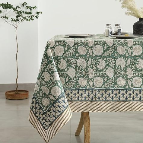 Amazon.com: Labhanshi Indian Handblock Print Floral Cotton Table Cloth|Rectangle 60x90 Inch 6-Seater Kitchen Dining Table Cloth|Thanksgiving Wedding Festive Holiday Picnic Party Decorative Table Cover|Moss Green : Home & Kitchen Portugese Tablecloth, Tablecloth Design, Check Designs, Dining Table Cloth, Thanksgiving Wedding, Paper Magic, Kitchen Dining Table, Decorative Table, Indian Block Print