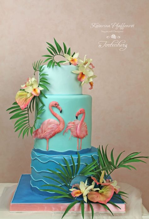 Tropic Orchid Suitable for summer the cake with sugar flowers Beach Birthday Cake, Orchid Cake, Hawaiian Cake, Cookie Recipes Decorating, Tropical Birthday Party, Travel Cake, Flamingo Cake, Flamingo Birthday Party, Hawaiian Birthday Party