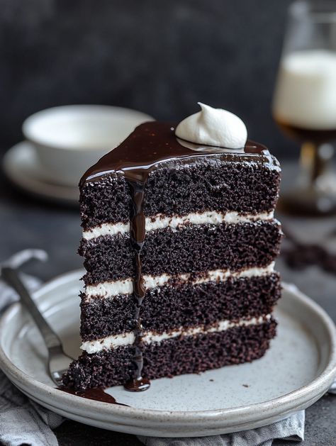 Black Velvet Cake ✴️   𝗜𝗻𝗴𝗿𝗲𝗱𝗶𝗲𝗻𝘁𝘀 ✴️ For the Black Velvet Cake: 355 g plain (all-purpose) flour (2 ¾ cups) 105 g black cocoa powder (1 cup / 3.7oz) 1 ½ teaspoons baking powder 1 teaspoon baking (bicarb) soda 500 g white granulated sugar (2 1/2 cups / 1.1 lb) 1 teaspoon salt 113 g unsalted butter, melted (1/2 cup / 4oz) ½ cup vegetable oil (125ml) 1 ½ cups buttermilk, room temperature (375ml) 3 large eggs, room temperature 2 teaspoons vanilla extract 2 teaspoons white vinegar Black Velvet Cake, Black Cocoa Powder, Black Velvet Cakes, Black Cocoa, Birthday Cakes For Teens, Chocolate Dreams, Chocolate Lava Cake, Birthday Cake Recipe, Coffee Dessert