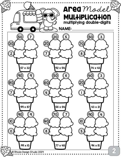 Area Model Multiplication Worksheets: Free Double-Digit Practice Area Model Multiplication, Double Digit Multiplication, Multi Digit Multiplication, Mental Maths Worksheets, Area Model, Free Worksheets For Kids, Multiplication Problems, Math Stem, Multiplication Worksheets