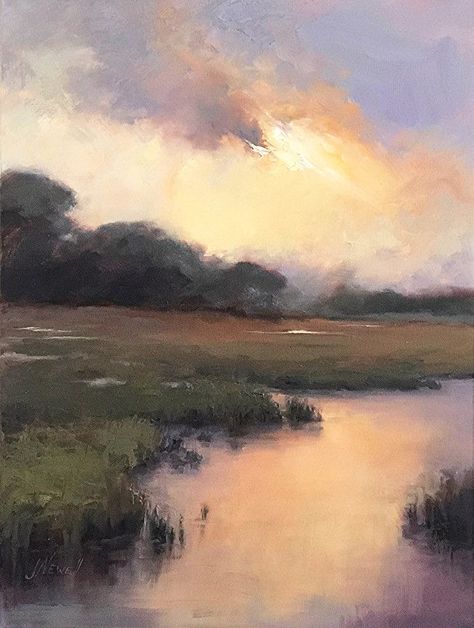 Oil Painting Of Landscape, Tonalism Paintings, Simple Landscape Painting, Peace Like A River, Oil Landscape Paintings, Landscape Oil Paintings, Dramatic Landscape, Sunrise Landscape, Landscape Art Painting