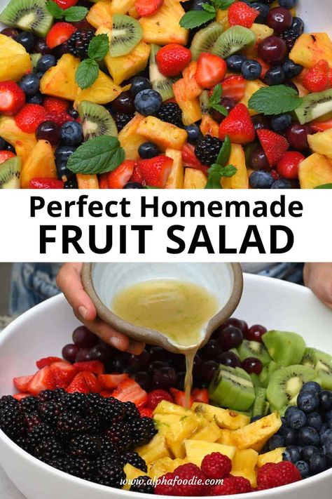 Toss mixed fresh fruit in a sweet honey lime dressing for a bright, vibrant, delicious homemade fruit salad! A perfect side dish or dessert at potlucks, BBQs, picnics, brunches, and family meals! Fruit Sald, Lemon Pie Recipe Condensed Milk, Homemade Fruit Salad, Christmas Fruit Salad, Winter Fruit Salad, Lemon Pie Recipe, Honey Lime Dressing, Dressing For Fruit Salad, Honey Dressing