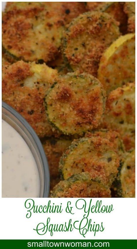 Breaded Squash, Yellow Squash Chips, Squash Ideas, Roasted Zucchini And Squash, Zucchini And Yellow Squash, Squash Chips, Squash And Zucchini, Summer Squash Recipes, Small Town Woman