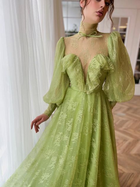 FallWinter 22' | Teuta Matoshi Teuta Matoshi, Fancy Stuff, Dress With Puffy Sleeves, Embellished Belt, Green Lace Dresses, Custom Gown, Long Prom Gowns, Flannel Dress, Corset Mini Dress