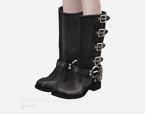 Sims 4 Shoe CC: Miumiu Leather Biker Boots V2 By Charonlee Sims 4 Biker Cc, Sims 4 Shoe Cc, Disco Fits, Sailor Moon Boots, Sims 4 Cc Download, Cc Shoes, Rider Boots, Sims 4 Cc Shoes, Leather Biker Boots