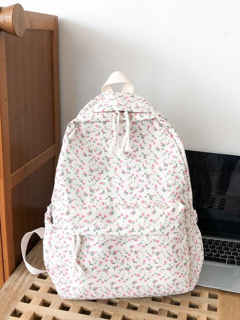 Multicolor Preppy Collar  Polyester Floral,Plants Classic Backpack Embellished   Women Bags Kawaii Paper, Stylish School Bags, School Bag Essentials, Functional Backpack, School Bookbags, Fashion Teenage Girls, Floral Backpack, Patterned Backpack, Cute Backpacks