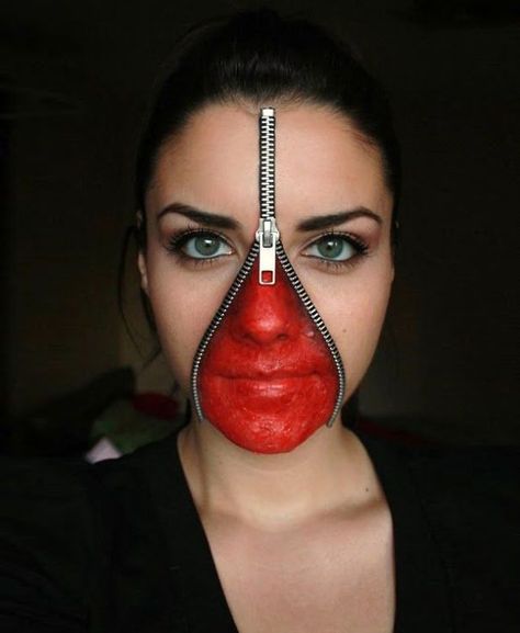 Holloween Makeup using a zipper Creepy Halloween Costumes Women, Zipper Halloween Makeup, Halloween Scary Makeup, Special Effects Makeup Ideas, Zipper Face Halloween, Zipper Face Makeup, Scary Halloween Makeup, Scary Halloween Masks, Creepy Halloween Costumes