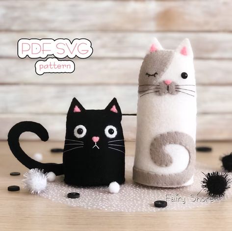 Felt Cat Pattern, Felt Toys Diy, Felt Pattern, Felt Cat, Cat Party, Animal Ornament, Pattern White, Cat Diy, Crochet Cat