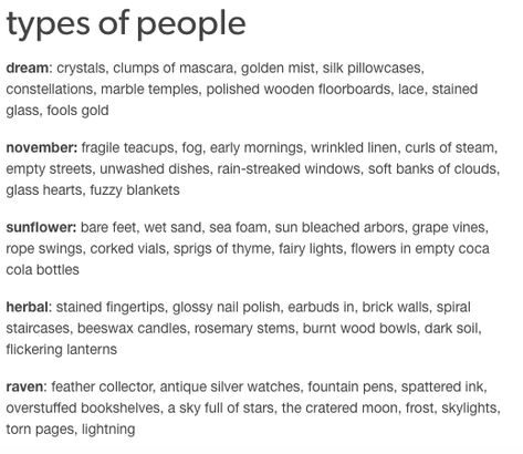 November As A Person, Types Of Boys Personality, Types Of People As Aesthetics, Types Of People Tumblr, Types Of Boys Aesthetic, Types Of Girls Aesthetic, Types Of People Aesthetic, Flowers Types, Half Sunflower