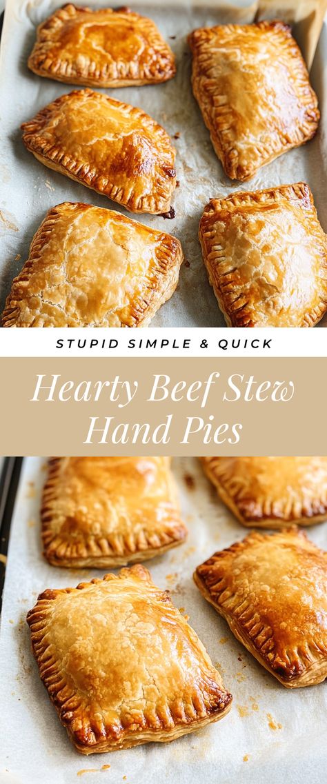 Image for Hearty Beef Stew Hand Pies Beef Stew Pot Pie, Beef Stew Pie, Quick Beef Stew, Premade Pie Crust, Night In With Friends, Stews Recipes, Beef Pot Pies, Easy Beef Stew, Comforting Dinner