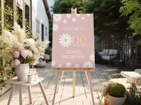 "Make your Daisy 1st Birthday truly special with our Pink Floral First Birthday Welcome Sign. This Bohemian Daisy-themed welcome sign adds a touch of elegance to your Daisy 1st birthday celebration. It's the perfect Daisy Themed Party Decoration, setting the tone for a beautiful and memorable event. Our instant download, printable template ensures a hassle-free experience. Welcome your guests with the charm of daisies and create lasting memories with this lovely Daisy 1st Birthday Welcome Sign. 🌿MATCHING ITEMS🌿 https://www.etsy.com/shop/FilorYArt?&search_query=DS1 🌿DAISY 1ST BIRTHDAY BUNDLE🌿 https://filoryart.etsy.com/listing/1542303669/daisy-1st-birthday-bundle-printable-pink 🌿FREE DEMO🌿 Copy and paste the following URL into your browser to try out your free demo. https://www.corjl. Daisy Themed Party, Daisy 1st Birthday, 1st Birthday Welcome Sign, First Birthday Welcome Sign, 1st Birthday Sign, Floral First Birthday, 1st Birthday Signs, First Birthday Sign, Bohemian Party