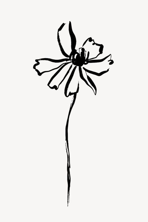 Black Flower Illustration, Ink Poster Design, Ignorant Flower Tattoo, Black Flower Drawing, Sketch Flower Tattoo, Ink Flower Drawing, Abstract Flower Tattoo, Brush Aesthetic, Flower Tattoo Black