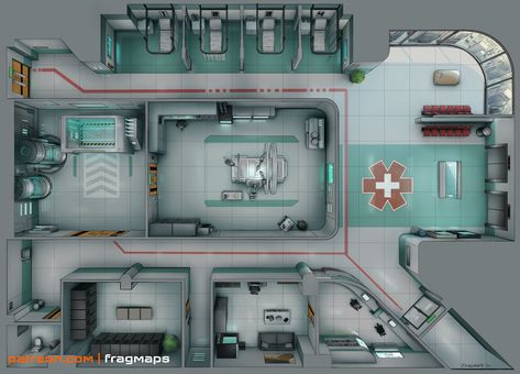 cyberpunk hospital trauma ward Sci Fi Battle Map, Hospital Battlemap, Scifi Battle Map, Cyberpunk Hospital, Hospital Concept Art, Sci Fi Map, Modern Battle Map, Sci Fi Hospital, Sci Fi Spaceship Interior