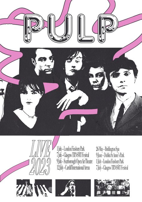 Pulp tour poster design mock up Pulp Band Poster, Band Tour Poster Design, Tour Poster Graphic Design, Punk Posters 70s, Pulp Poster, Tour Poster Design, Pulp Band, Poster Mock Up, Tour Flyer