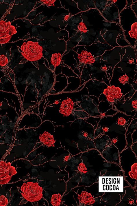 Red Rose Lineart chinoiserie Seamless Pattern Design Gothic Fabric Pattern, Victorian Prints Pattern, Gothic Design Pattern, Gothic Victorian Wallpaper, Gothic Rose Wallpaper, Roses Black Background, Gothic Background, Dark Souls Wallpaper, Rose Line Art