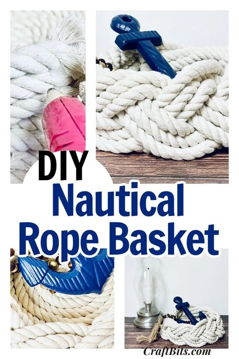 DIY Nautical Rope Basket — CraftBits.com Braided Basket Diy, Nautical Rope Decor Diy, Nautical Rope Crafts, Lobster Rope Basket, Nautical Rope Decor, Rope Basket Tutorial, Diy Nautical, Diy Rope Basket, Frugal Wedding