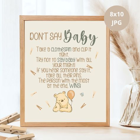 Don’t Say Baby Pin Game, Baby Shower Games Winnie The Pooh, Winnie The Pooh Printables Free, Winnie The Pooh Baby Shower Games, Winnie The Pooh Baby Shower Ideas Decoration, Classic Pooh Baby Shower Ideas, Clothes Pin Game, Winnie The Pooh Games, Don't Say Baby Game