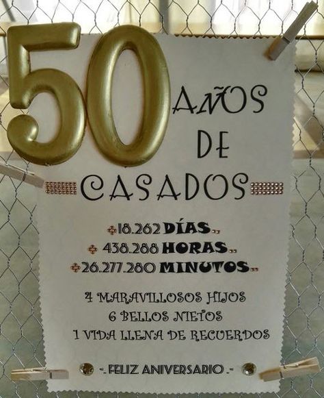 Tarjeta recuerdos 50 años de casados 50th Year Wedding Anniversary, 50th Wedding Anniversary Decorations, Ideas Aniversario, 50th Anniversary Invitations, 50th Wedding Anniversary Party, Wedding Anniversary Decorations, 50 Wedding Anniversary Gifts, 50th Anniversary Party, Parents Wedding