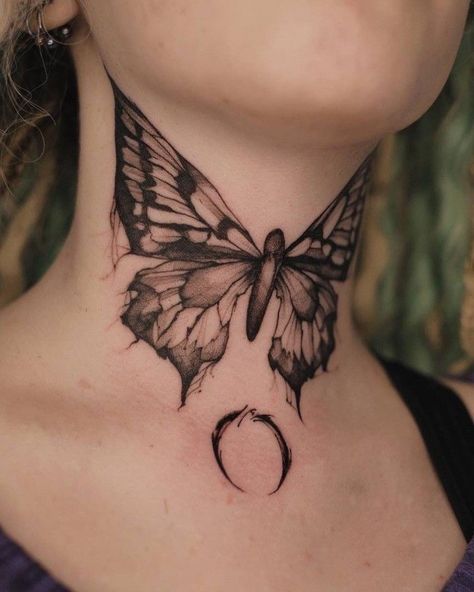 #CoolTattoos #TattooArt #InkMaster #TattooDesigns #InkedUp #TattooLovers #InkInspiration #TattooIdeas #CreativeInk #TattooStyle Moth On Neck Tattoo, Dragonfly Throat Tattoo, Moth Neck Tattoos Women, Butterfly Throat Tattoos Women, Women Throat Tattoo, Women’s Neck Tattoos, Butterfly Throat Tattoo, Throat Tattoos Women Simple, Edgy Matching Tattoos