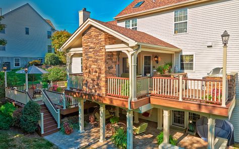 Second Story Covered Deck, Decks With Roofs, Second Story Covered Deck Ideas, Covered Deck Ideas On A Budget, Deck With Roof, Pool House With Bar, Covered Deck Ideas, Fire Pit Deck, Covered Deck Designs