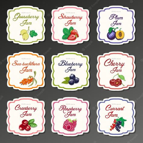 Premium Vector | Set of isolated labels for jam from berries Jam Jar Labels, Jam Packaging, Canning Jar Labels, Jam Label, Orange Jam, Fruit Labels, Fruit Packaging, Plum Jam, Jar Packaging