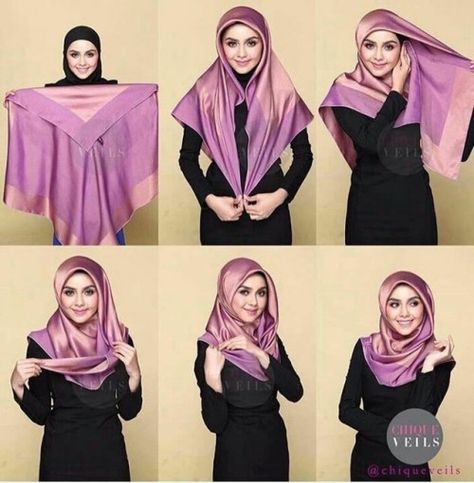 Hijab With Square Scarf, Square Scarf Styles, Square Hijab Style, Beautiful Hijab Styles, Square Scarf Hijab, Square Hijab Tutorial, Hijabi Mode, Hijab Stile, How To Wear Hijab