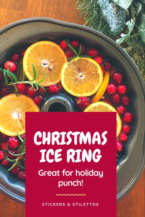 Punch Ice Rings How To Make, Christmas Punch Ice Ring, Christmas Ice Ring For Punch, Ice Ring For Punch Bowl, Ice Rings For Punch, Punch Ice Ring, Christmas In July Decorations, Friendsmas Party, Holiday Mocktail