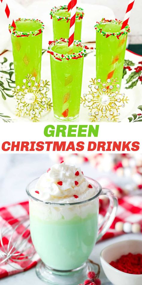 Tis the season where Green Christmas Drinks take center stage, especially when it comes to entertaining. We've come up with some of the most festive green drinks that are delicious and will make a beautiful presentation at all your holiday gatherings. Grinch Punch Mocktail, Grinch Non Alcoholic Drinks, Mr Grinch Drink, Green Christmas Drinks For Adults, Grinch Christmas Drink Holiday Cocktails, Green Christmas Cocktails Holiday Drinks, Green Acholol Drinks, Grinch Themed Alcoholic Drinks, Christmas Grinch Drink