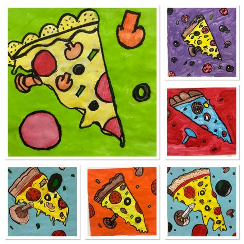 4th Grade "Ron Magnes" style pizza-http://2soulsisters.blogspot.com/2016/05/ron-magnes-style-pizza-with-works.html Fourth Grade Art, Ron Magnes, Art Room Posters, Elementary Art Rooms, Kindergarten Art Lessons, Pizza Art, Education Art, 6th Grade Art, 4th Grade Art