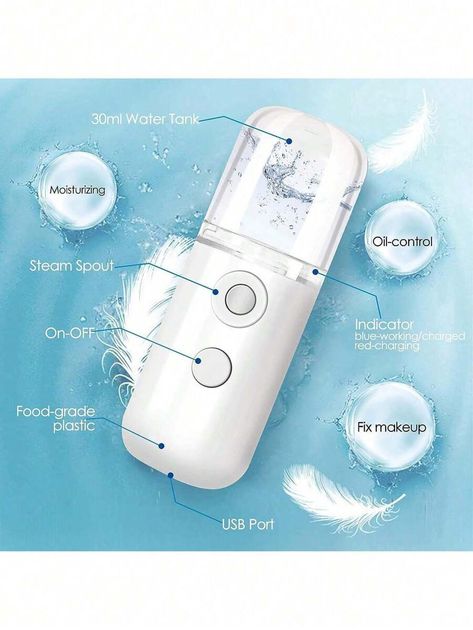 1pc Nano Facial Mister Handy Nano Mist Sprayer 30ml Visual Water Tank Portable Face Steamer Mini USB Nano Mister For Lash Extensions, Skin Care, Makeup (White, Blue, Pink) Mr Handy, Face Mist Spray, Face Steamer, Mini Facial, Facial Steamer, Skin Care Spa, Face Facial, Facial Mist, Face Hydration