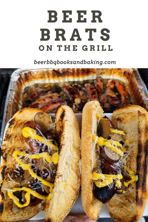 Grilled Bratwurst, caramelized onions on a toasted bun and topped with mustard. That is what this recipe for Beer Brats On The Grill is all about. Brats On The Grill, Grilled Bratwurst, Beer Brats, Carmelized Onions, Beer Recipes, On The Grill, Grilled Meat, The Grill, Caramelized Onions