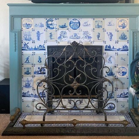 Delft firleplace Oval Room Blue, Tile Fireplace, Arch Doorway, Outdoor Walkway, Fireplace Tile Surround, Sleeping Porch, Delft Tiles, Room Blue, Bedroom Fireplace