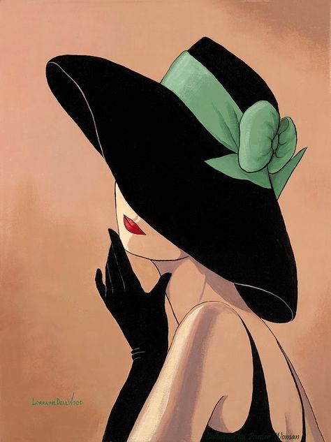 Lorraine Dell Woo ~ Flirty Hat | Tutt'Art@ | Pittura * Scultura * Poesia * Musica | Illustration Kunst, Art Deco Lady, Pola Sulam, Fashion Art Illustration, Art And Illustration, 그림 그리기, Lorraine, Diamond Painting, Painting & Drawing