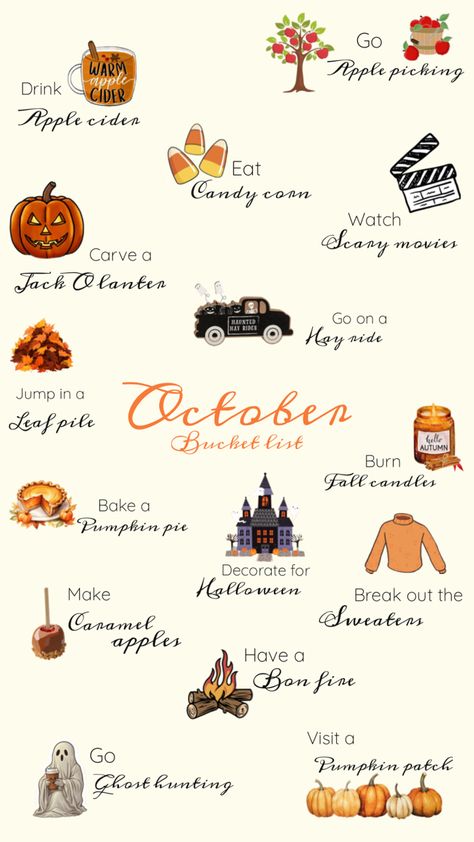 Fall Basket Ideas, October Bucket List, Bucket List