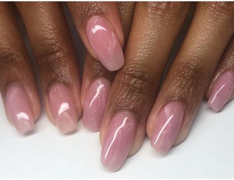 Soft Pink Gel Manicure, Natural Pink Gel Manicure, Pink Almond Dip Nails, Jelly Nude Nails, Round Pink Nails, Pearly Pink Nails, Autumn Aesthetic Nails, Winter Pink Nails, Jelly Pink Nails