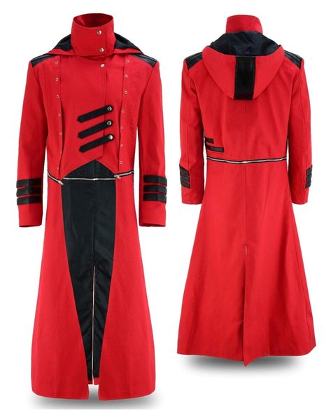 Red Hoodie Men, Style Long Coat, Dancing Photoshoot, Mens Trench Coat, Battle Jackets, Coat Tails, Random Idea, Red Gothic, Black Overcoat