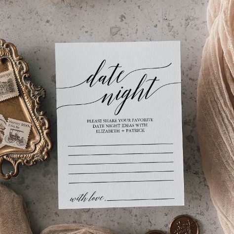 $1.41 | Elegant Black Calligraphy Date Night Idea Cards #romantic minimalist k023, whimsical typography, date night idea, elegant date night ideas, fall date night suggestion, calligraphy wedding reception activity, simple bridal shower game, white black reception games, modern chic wedding activities, neutral guestbook alternative Date Night Ideas Fall, Simple Wedding Reception, Wedding Reception Activities, Reception Activities, Whimsical Typography, Wedding Typography, Modern Chic Wedding, Black Calligraphy, Simple Bridal Shower