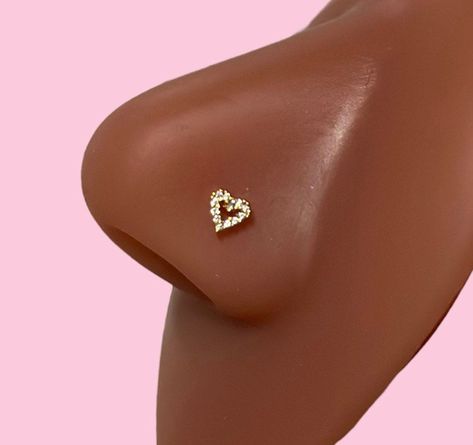 20g Mini heart nose stud (bone end) Gold plated 18k Silver Stud Nose Piercing, 2000s Nose Piercing, Mini Nose Piercing, Different Types Of Nose Rings, Nose Ring Aesthetic Stud, Nose Piercing Y2k, Nose Piercing Stud Jewelry, Cute Tounge Peircings, Gold Nose Ring Aesthetic