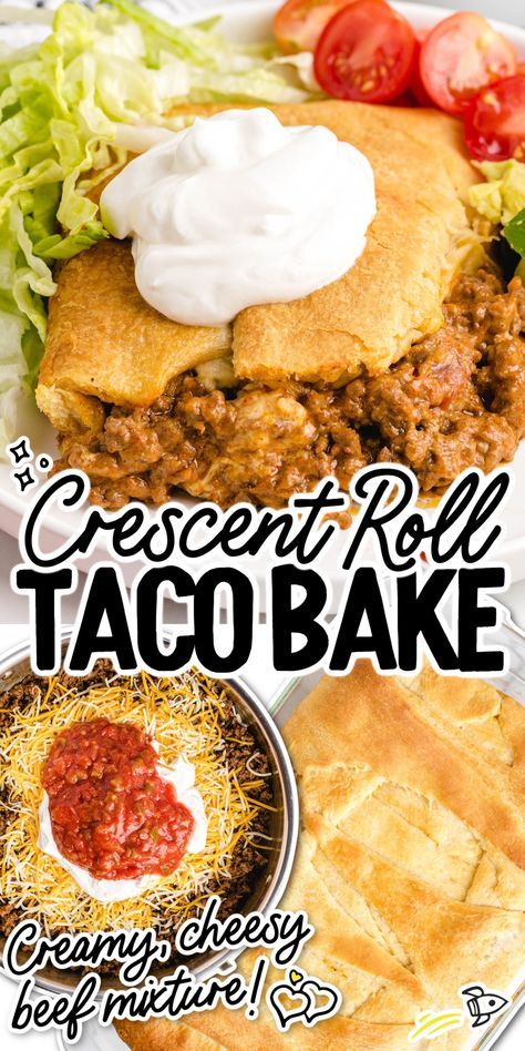 Crescent Taco Bake Ground Beef, Taco Casserole Bake With Crescent Rolls, Taco Crescent Bake, Easy Crescent Taco Bake, Crescent Roll Pastry, Crescent Roll Taco, Crescent Roll Taco Bake, Hamburger Casseroles, Taco Pie Recipes